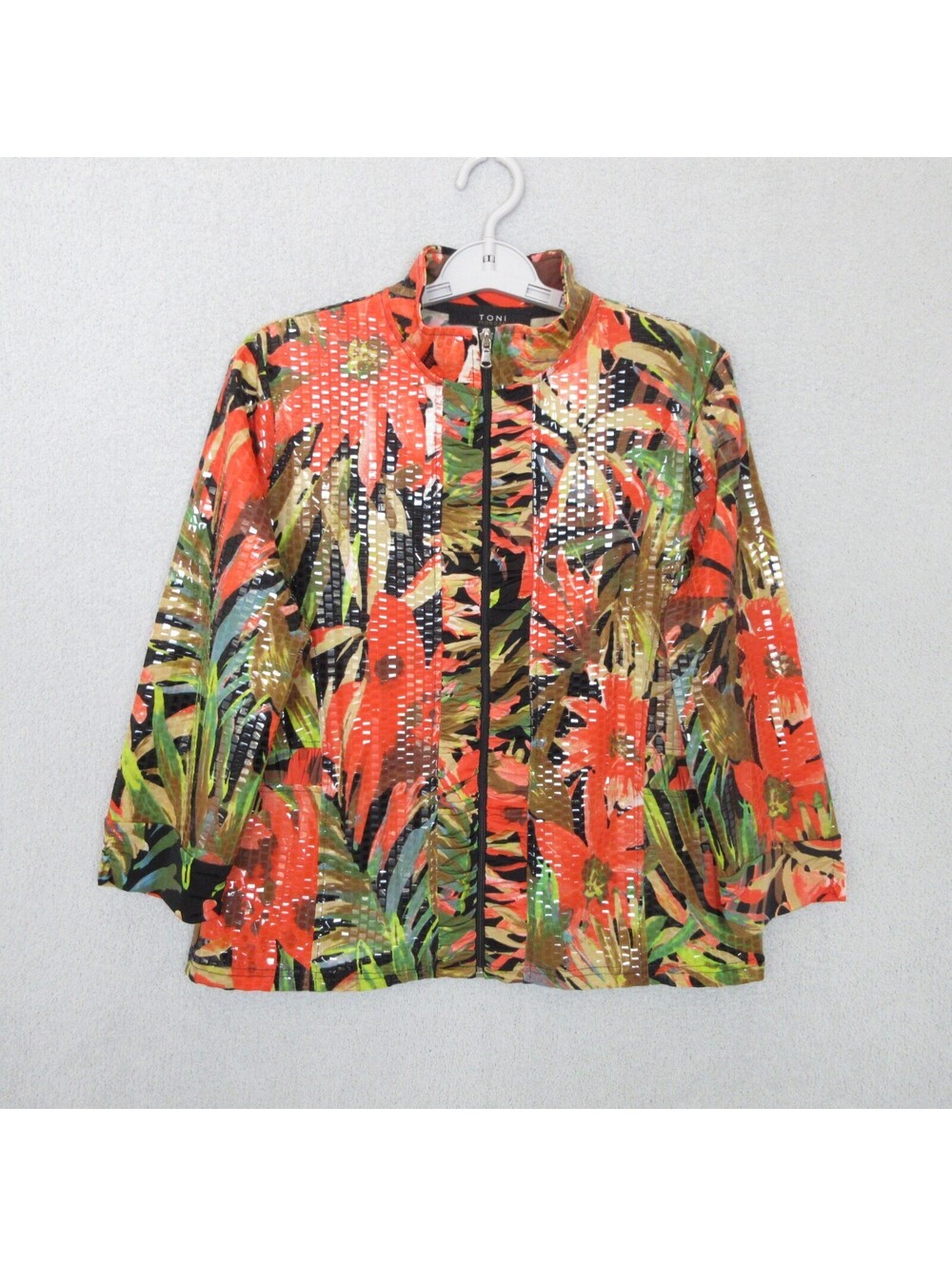 Toni Morgan Full Zip Jacket Women's Size L Floral Print Polyester/Spandex